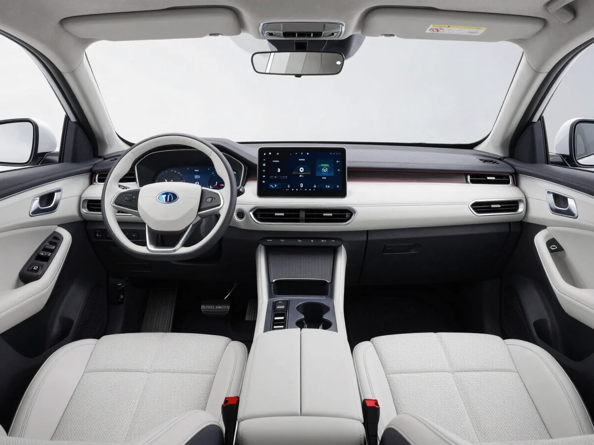 Clean interior shot of Tata Xpres-T backseat upholstery and air v